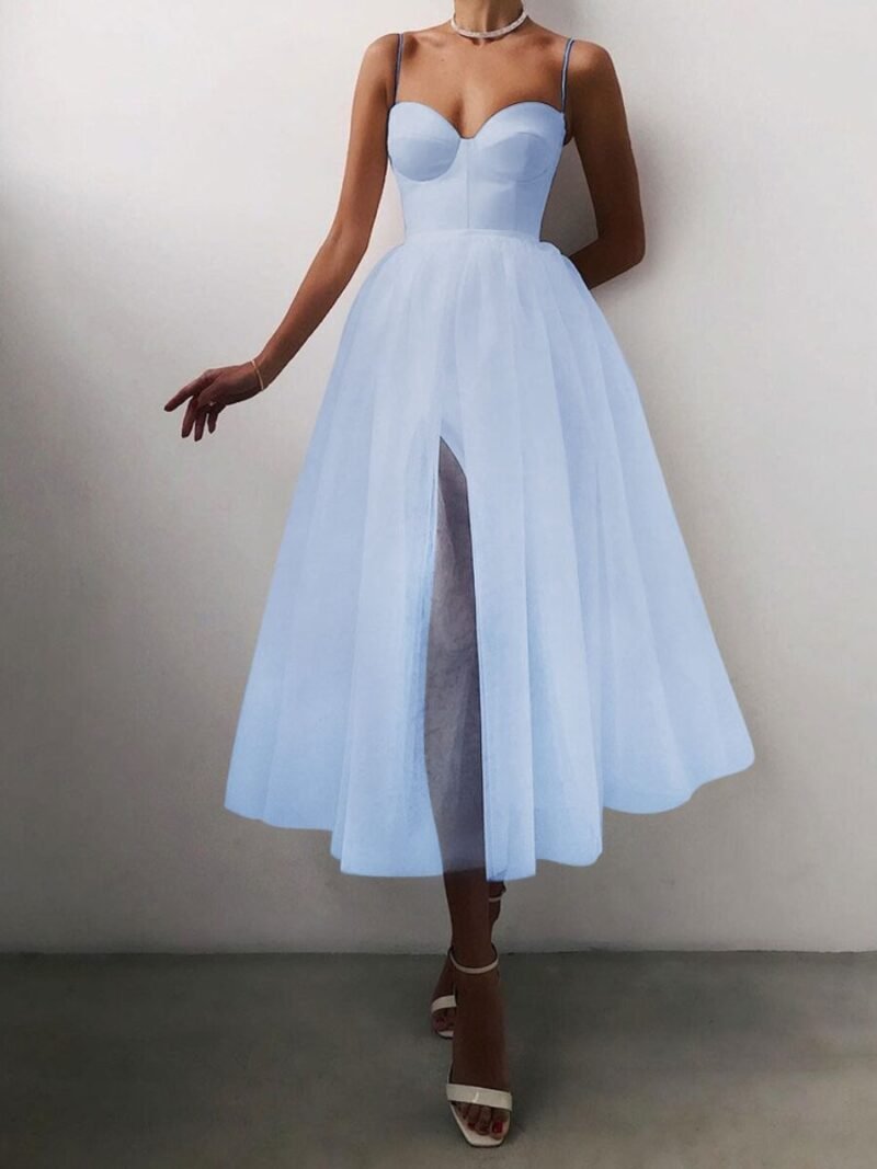 Pure Color Mesh French Retro Dress European And American Tube Top Suspender Skirt - Image 4