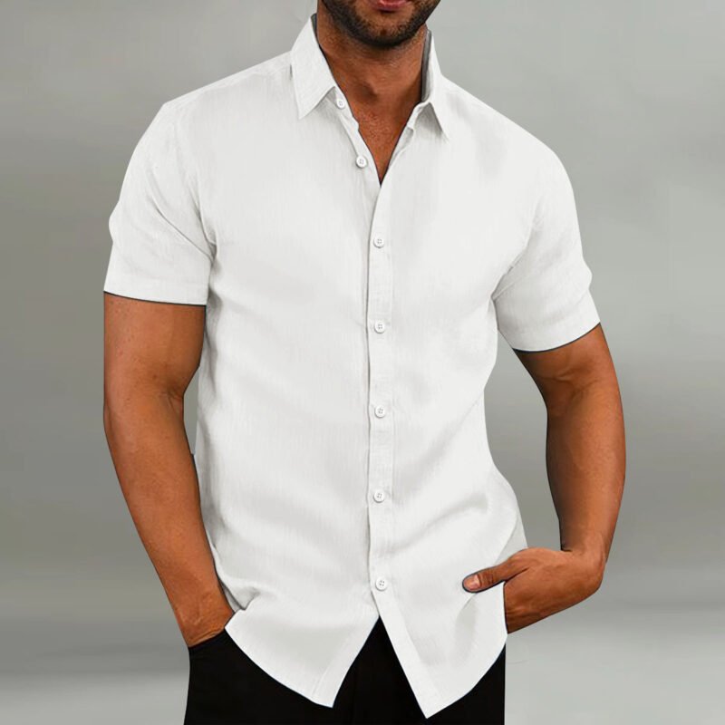 Men's Vintage Cotton Linen Casual Loose Short Sleeves Shirt - Image 9