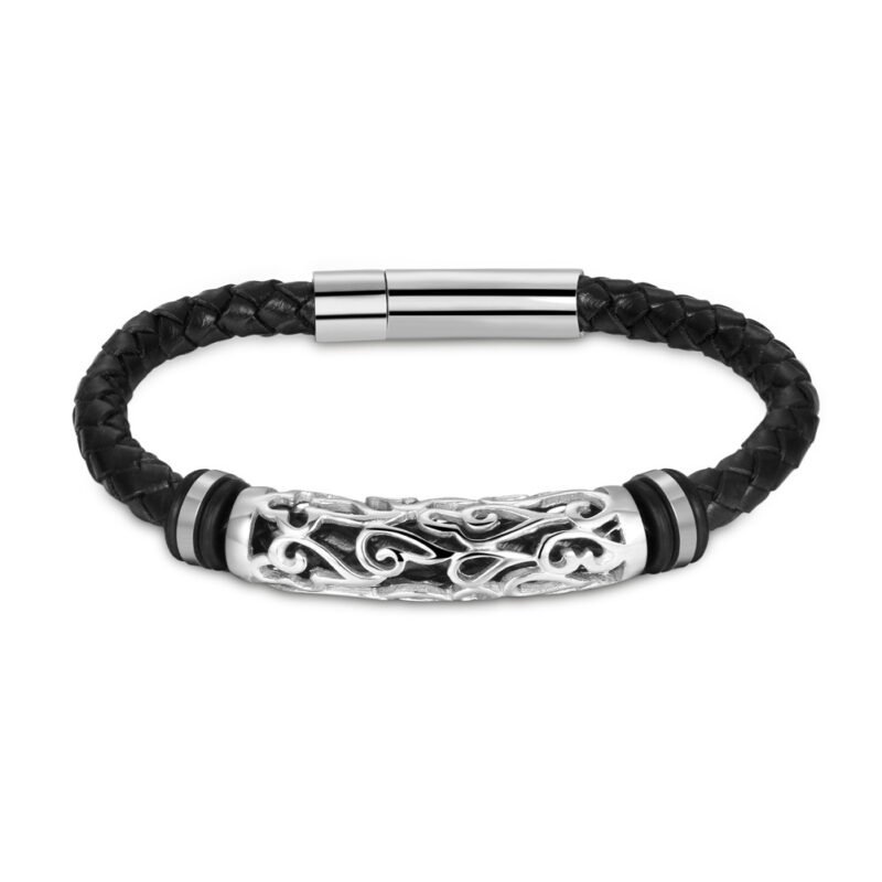Punk stainless steel leather bracelet - Image 2