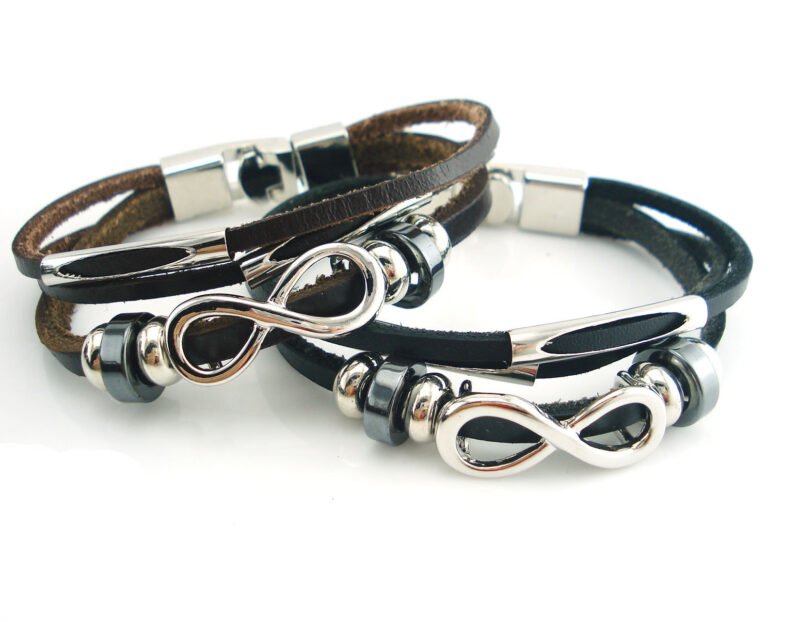 PH18 direct sales Europe and the United States neutral non-mainstream leather retro men's leather bracelet bracelet 8 word unlimited symbol - Image 7