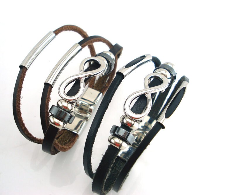 PH18 direct sales Europe and the United States neutral non-mainstream leather retro men's leather bracelet bracelet 8 word unlimited symbol - Image 4