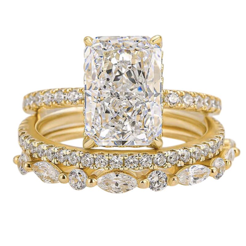S925 Sterling Silver Super Shiny Ice Flower Cut Zircon Ring Suit - Image 6