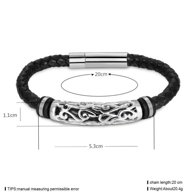 Punk stainless steel leather bracelet - Image 5