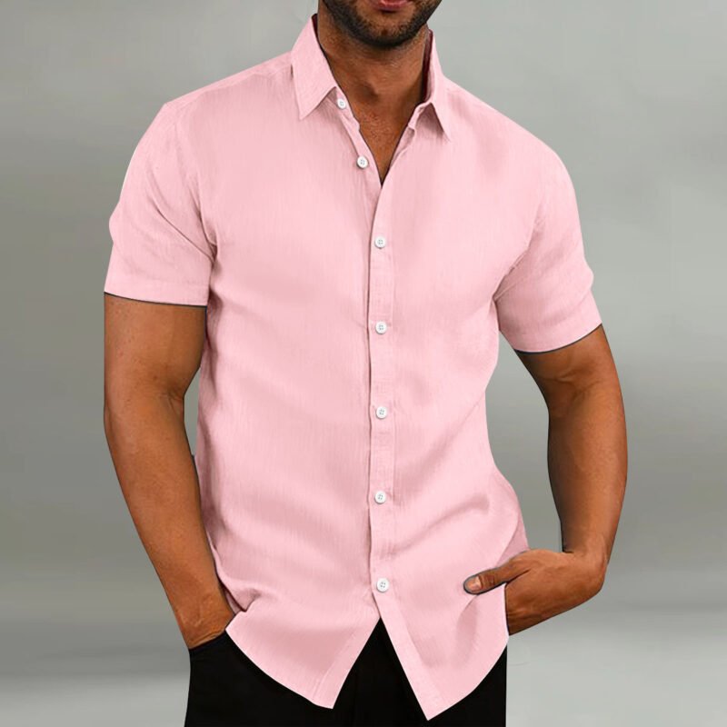 Men's Vintage Cotton Linen Casual Loose Short Sleeves Shirt - Image 5