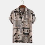3xl Men Shirts Vintage Newspaper Print Hawaiian Shirt