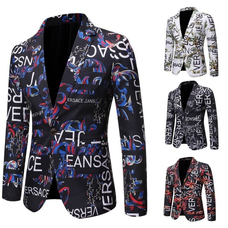 Letter Print Slim Suit Single Suit Men - Image 5