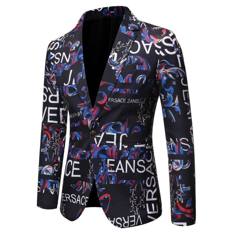 Letter Print Slim Suit Single Suit Men - Image 2