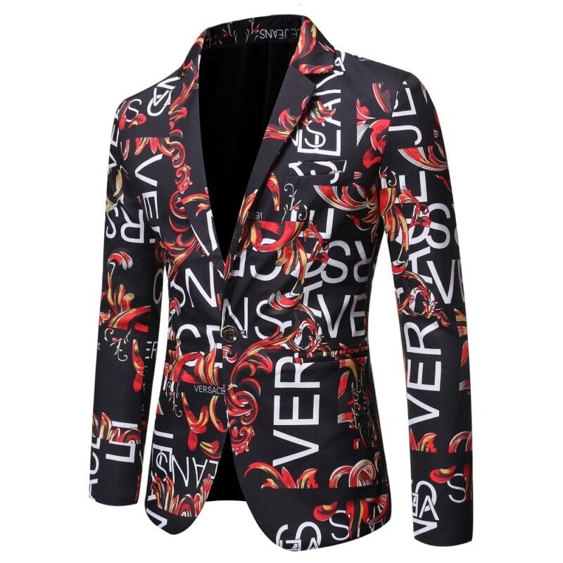 Letter Print Slim Suit Single Suit Men - Image 3