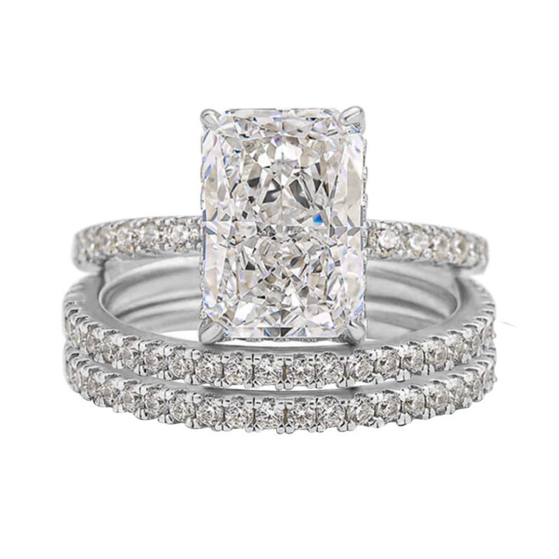 S925 Sterling Silver Super Shiny Ice Flower Cut Zircon Ring Suit - Image 8