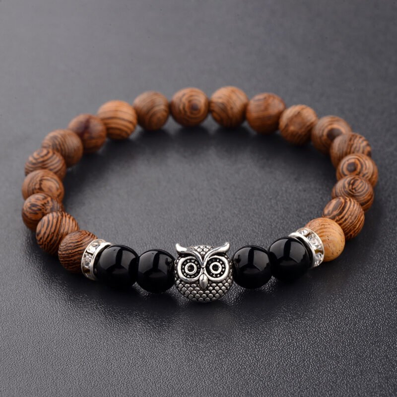 Owl frosted stone lifeline wood grain bracelet - Image 3