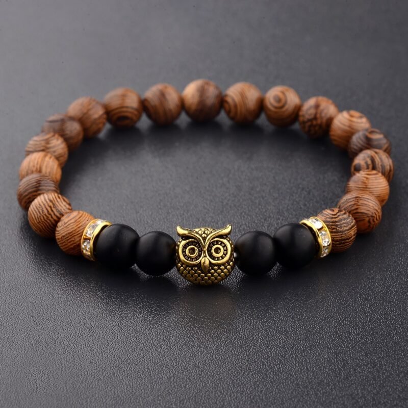 Owl frosted stone lifeline wood grain bracelet - Image 10