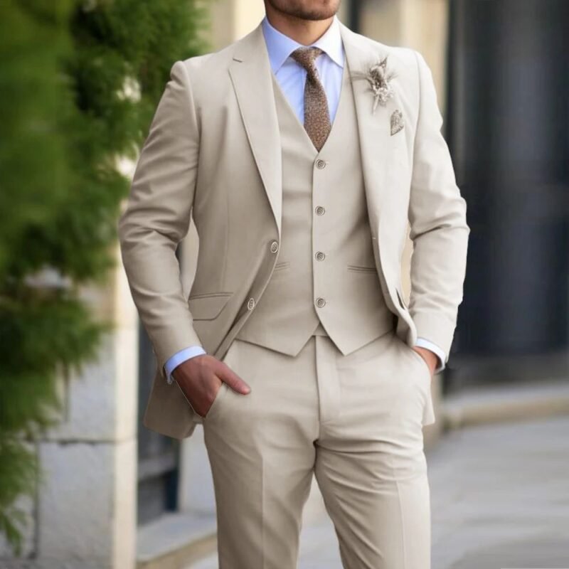 Brand Classic Men Suit 3 Pieces Fashion Slim Fit Blazer Vest - Image 2