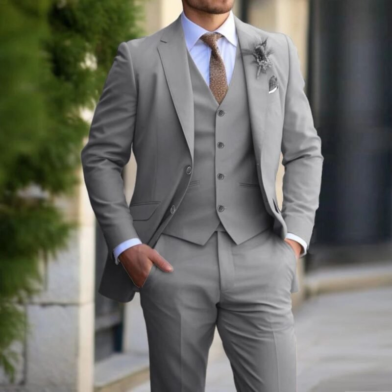 Brand Classic Men Suit 3 Pieces Fashion Slim Fit Blazer Vest - Image 3