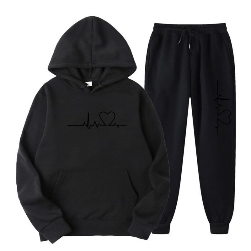 Men's And Women's Fleece-lined Sweater Suit Autumn And Winter Heart Figure Hoodie - Image 7