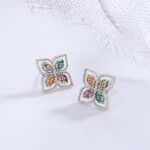 S925 Silver Four Leaf Grass Color Diamond Earrings