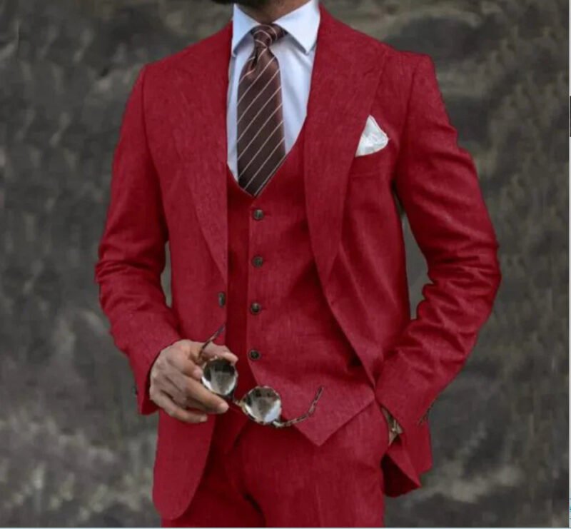 European And American Pink Business Casual Suit Three-piece Suit Men - Image 3
