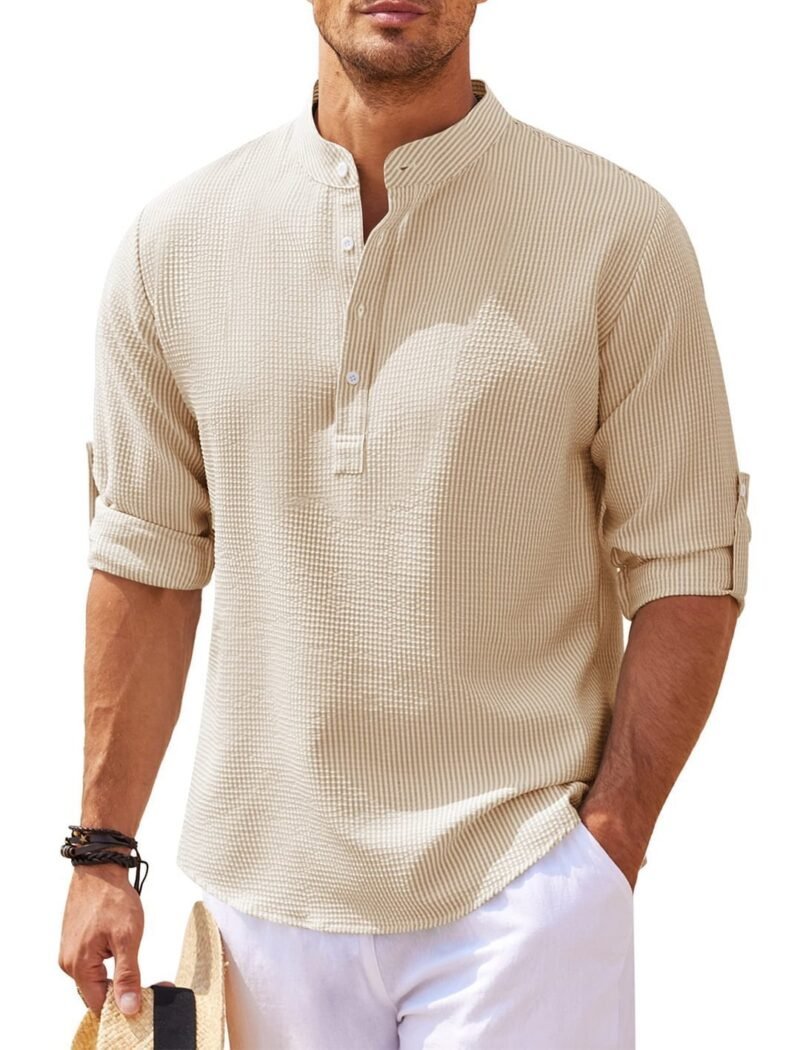 Stand Collar Button Shirt Summer Pineapple Texture Shirt Casual Top Men's Clothing - Image 10