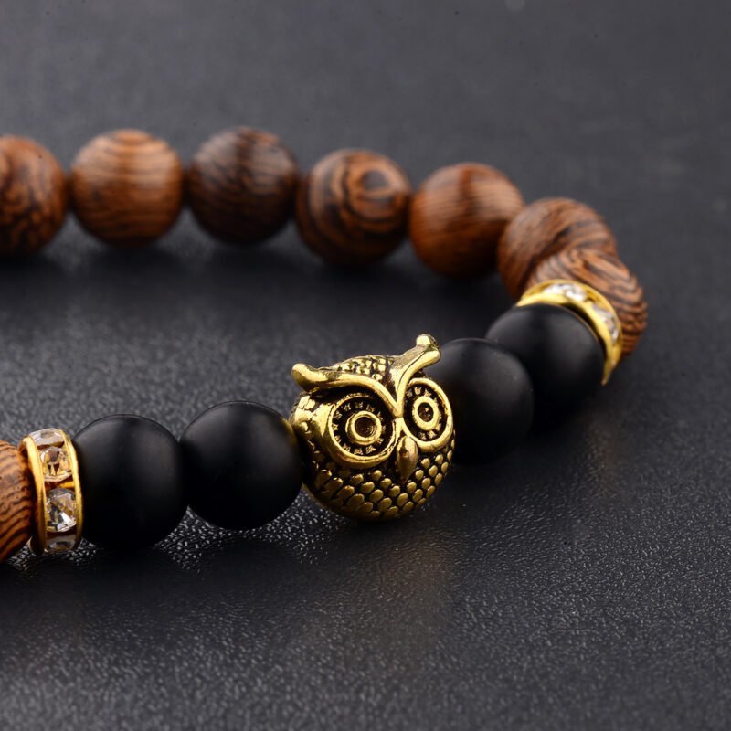 Owl frosted stone lifeline wood grain bracelet - Image 6