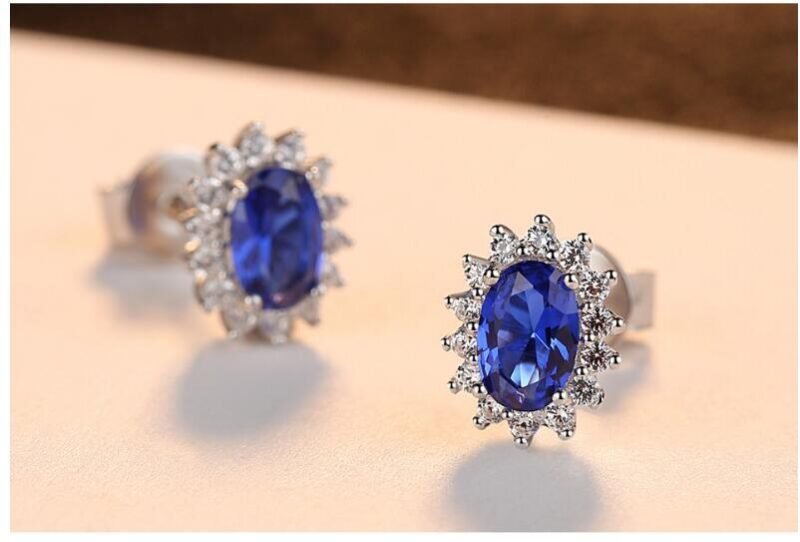 CZCITY New Natural Birthstone Royal Blue Oval Topaz Stud Earrings With Solid 925 Sterling Silver Fine Jewelry For Women Brincos - Image 3