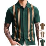 Green Striped Short Sleeve Slim Fit Business Sweater
