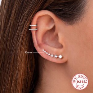 S925 Sterling Silver Single Row 7 PCs Shiny Diamond Ear Studs