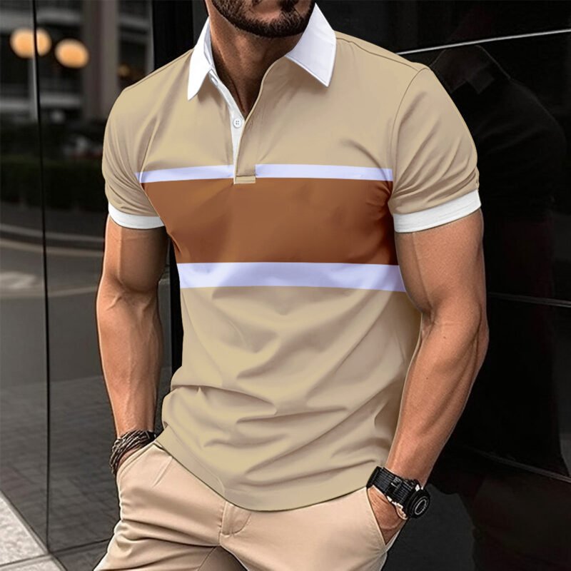 Striped Printed Men's Casual Polo Shirt - Image 4