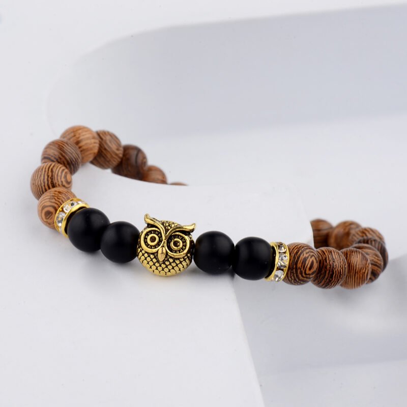 Owl frosted stone lifeline wood grain bracelet - Image 4