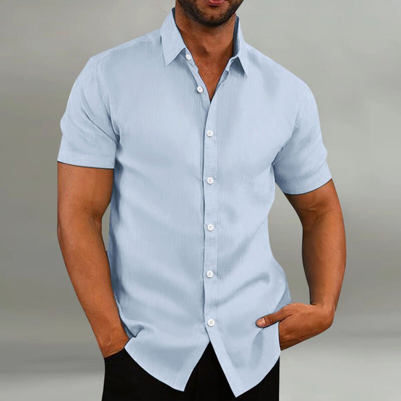 Men's Vintage Cotton Linen Casual Loose Short Sleeves Shirt - Image 7
