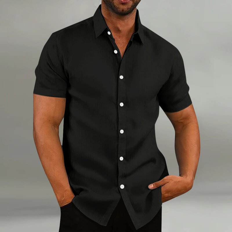 Men's Vintage Cotton Linen Casual Loose Short Sleeves Shirt - Image 10