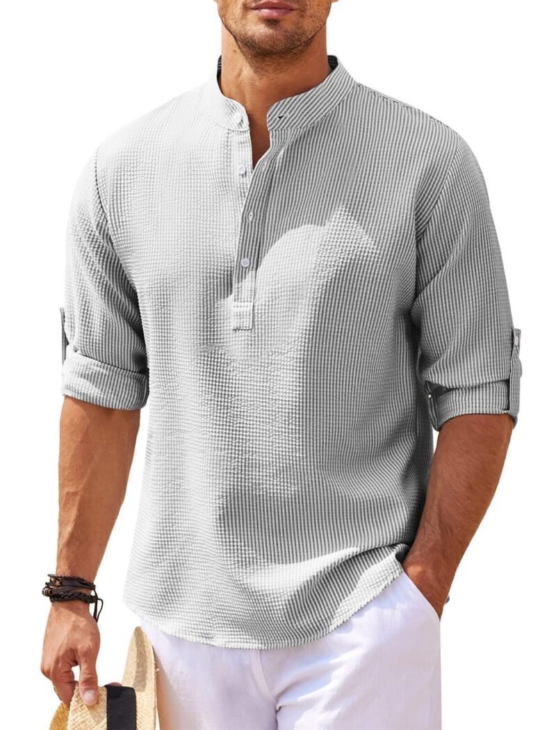 Stand Collar Button Shirt Summer Pineapple Texture Shirt Casual Top Men's Clothing - Image 9