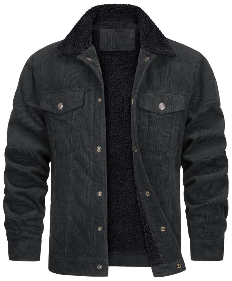 Corduroy Lapel Long Sleeve Plush Jacket Coat - Image 9