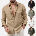 Men's Shirt Multi-pocket Solid Color Casual Long Sleeves Top