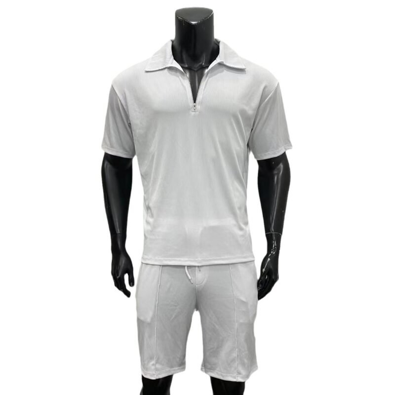 Summer Fashion Mens Clothing  Men's Suits New Zipper Polo Casual Short Sleeve Drawstring Shorts Men's Set - Image 9