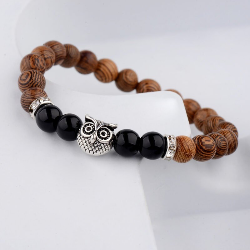Owl frosted stone lifeline wood grain bracelet - Image 5