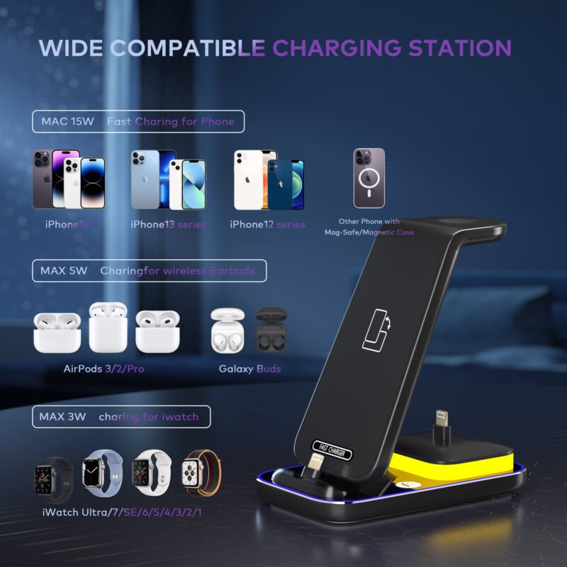 15W Fast Charge Vertical Wireless Charger Mobile Phone Watch Headset - Image 4