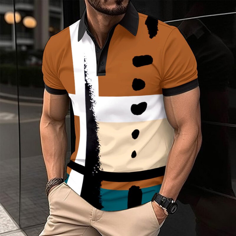 Striped Printed Men's Casual Polo Shirt - Image 2