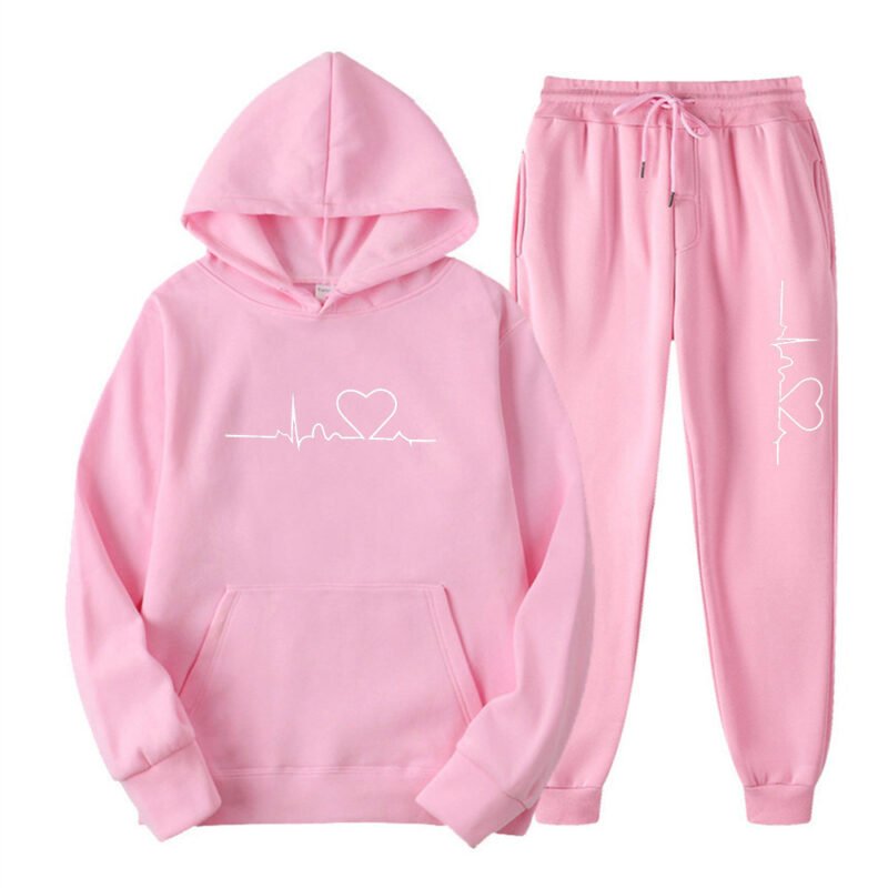 Men's And Women's Fleece-lined Sweater Suit Autumn And Winter Heart Figure Hoodie - Image 6