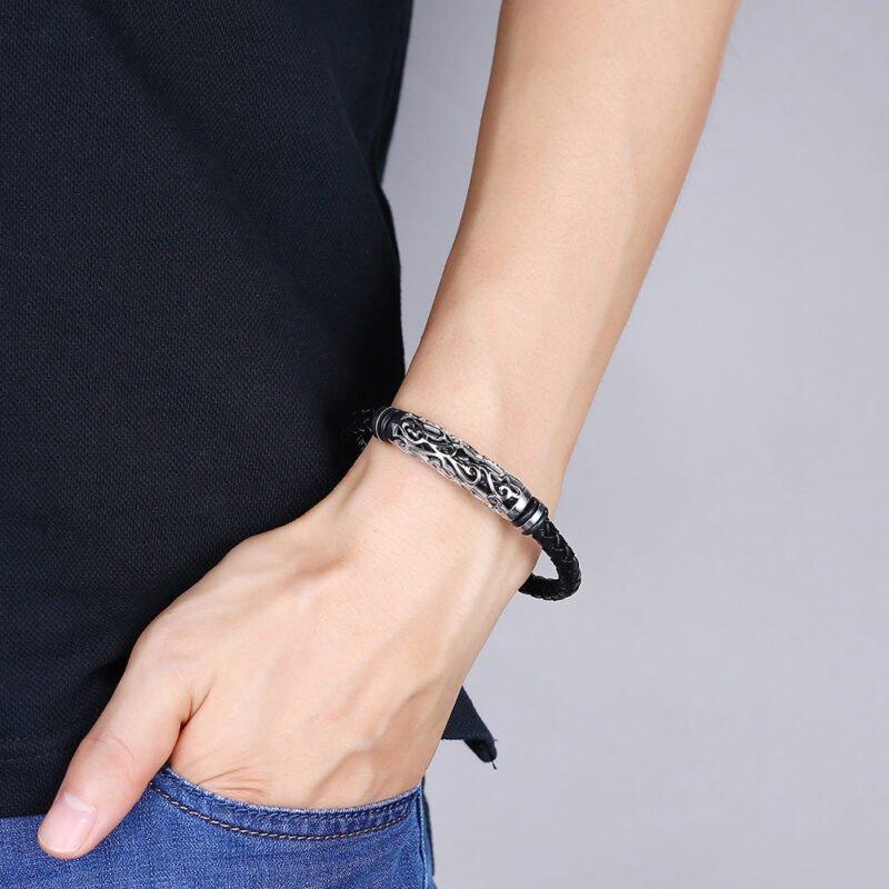 Punk stainless steel leather bracelet - Image 4