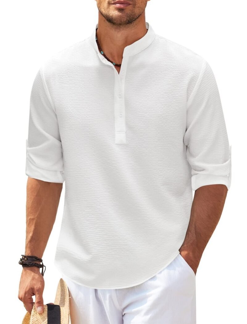 Stand Collar Button Shirt Summer Pineapple Texture Shirt Casual Top Men's Clothing - Image 8