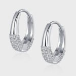 Sterling Silver S925 French Oval Minimal Design Diamond Set Zircon Earrings