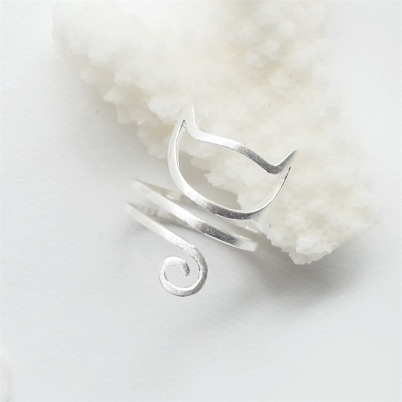 S925 Silver Personalized Winding Brushed Cute Cat Ring - Image 2