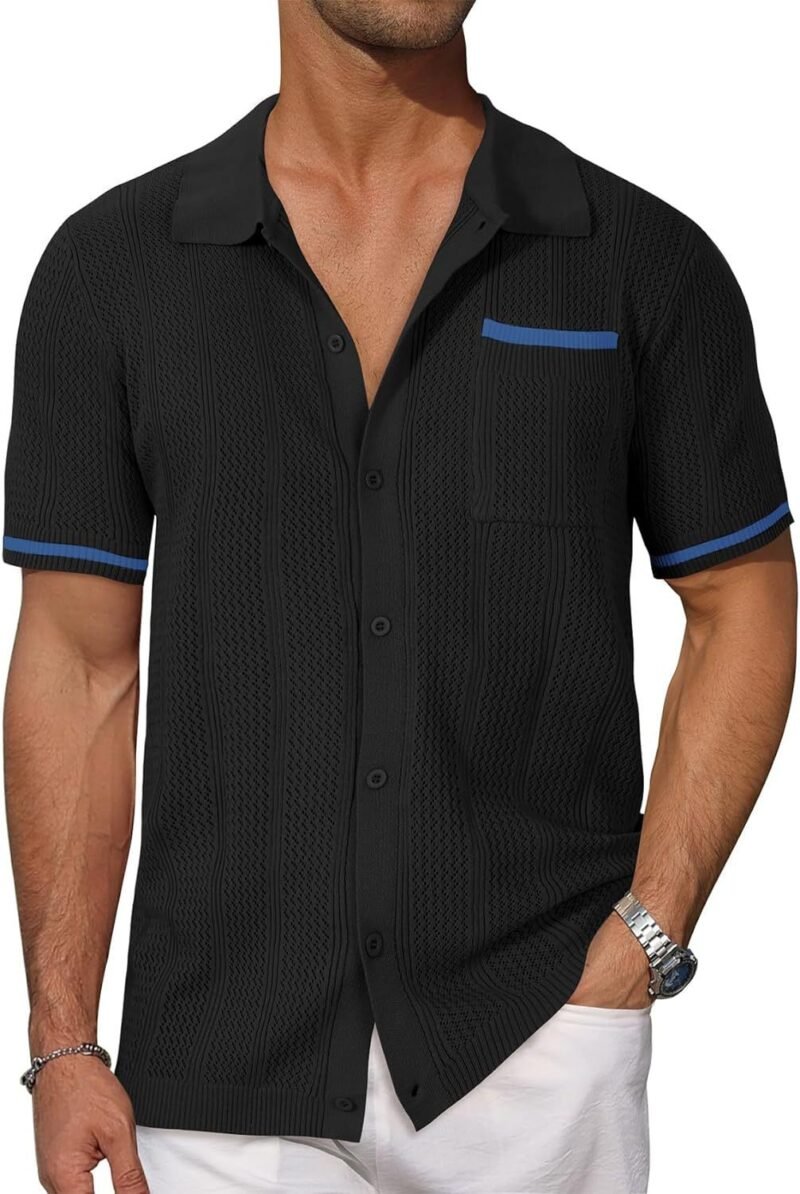 Short-sleeved Shirt Pocket Hollow Breathable Cool Summer Men's Casual Jacket Cardigan - Image 10