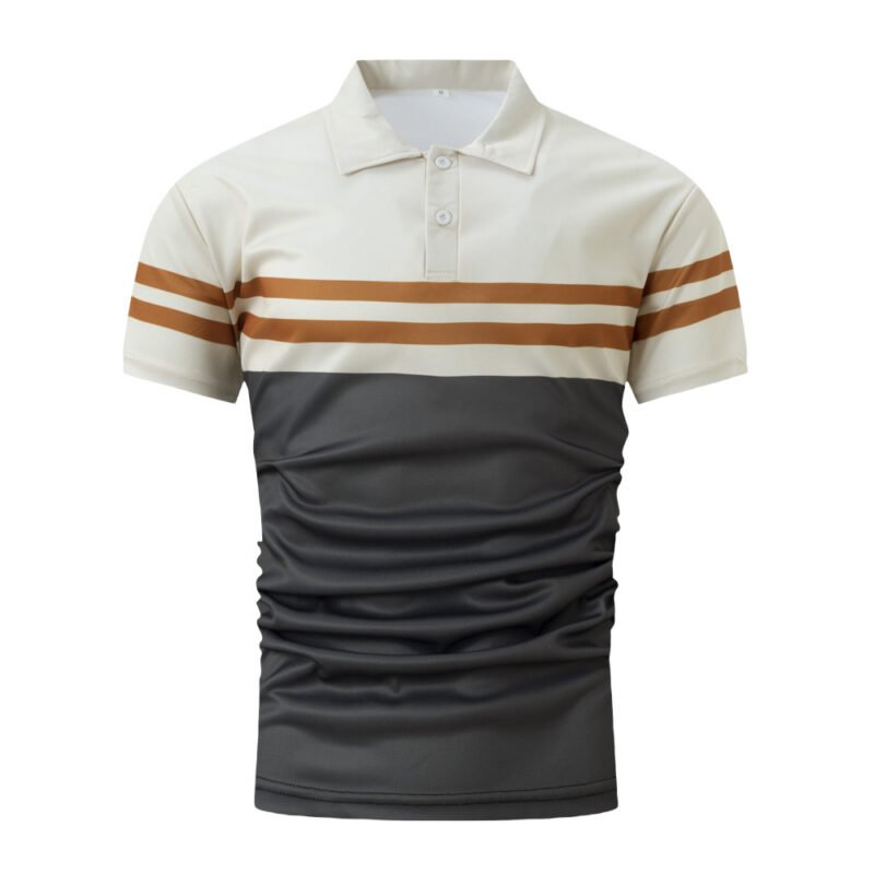 Striped Printed Men's Casual Polo Shirt - Image 5