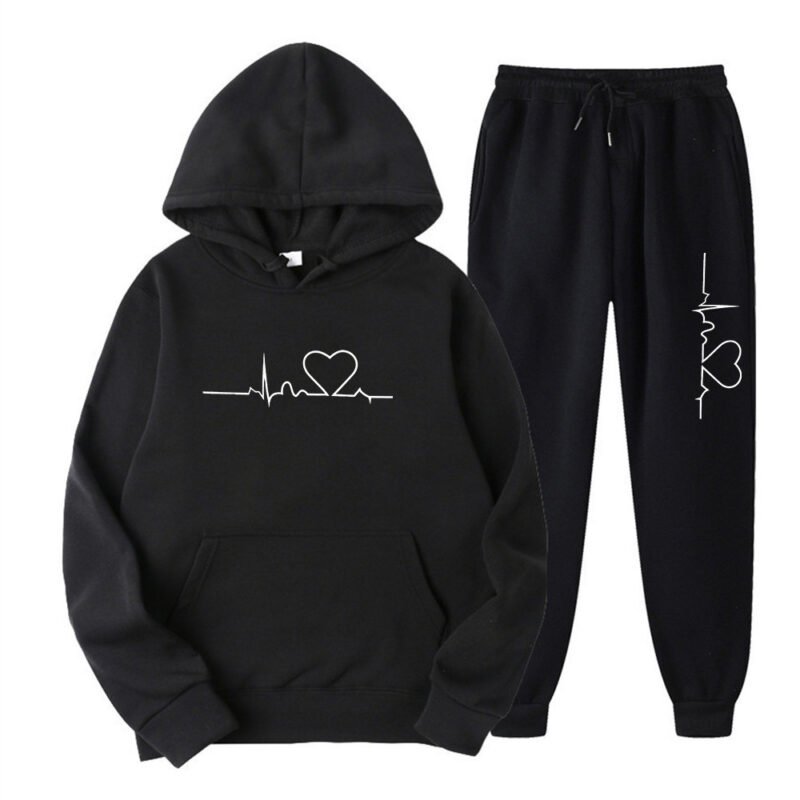 Men's And Women's Fleece-lined Sweater Suit Autumn And Winter Heart Figure Hoodie - Image 2