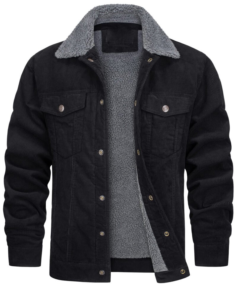 Corduroy Lapel Long Sleeve Plush Jacket Coat - Image 7