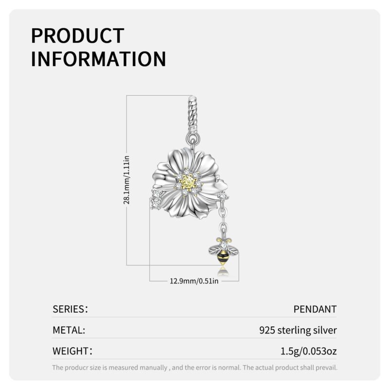 Bee And Flower Necklace 925 Silver Necklace Pendant - Image 2