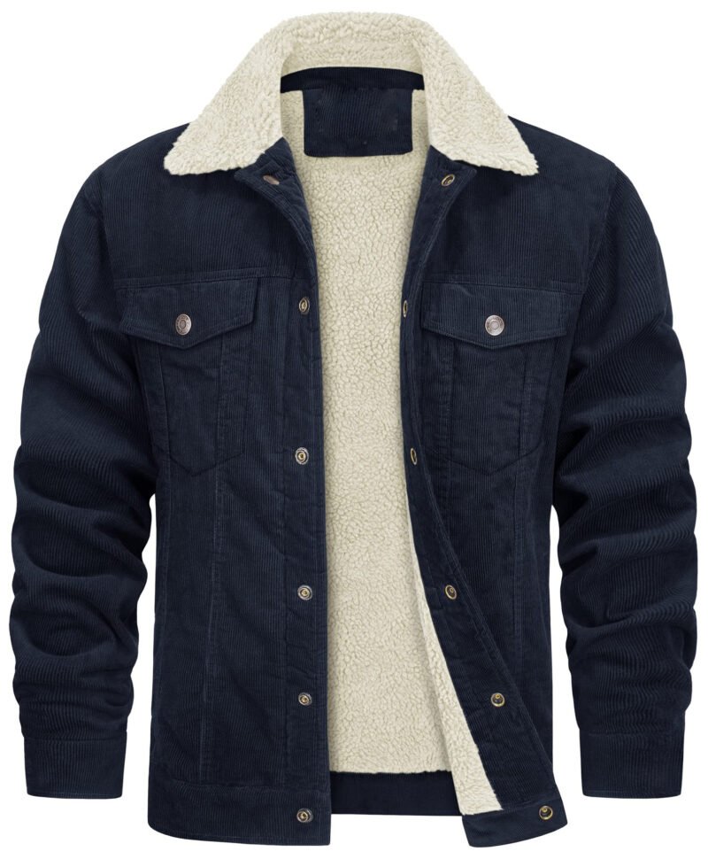 Corduroy Lapel Long Sleeve Plush Jacket Coat - Image 6