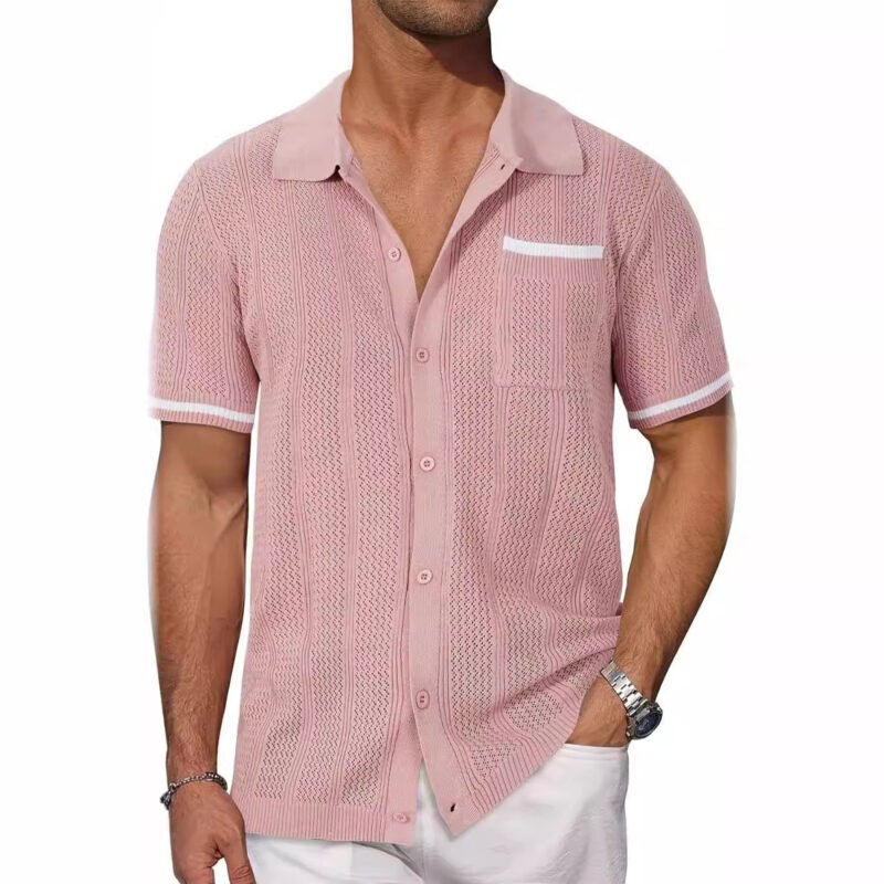 Short-sleeved Shirt Pocket Hollow Breathable Cool Summer Men's Casual Jacket Cardigan - Image 9