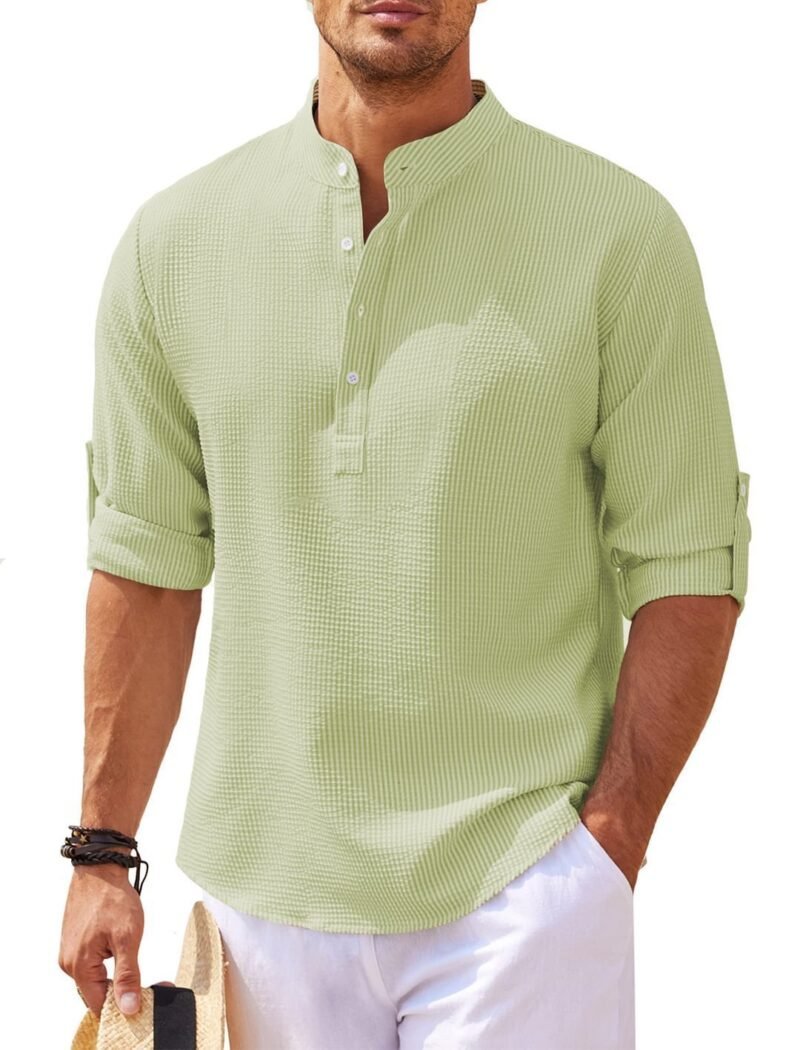 Stand Collar Button Shirt Summer Pineapple Texture Shirt Casual Top Men's Clothing - Image 4
