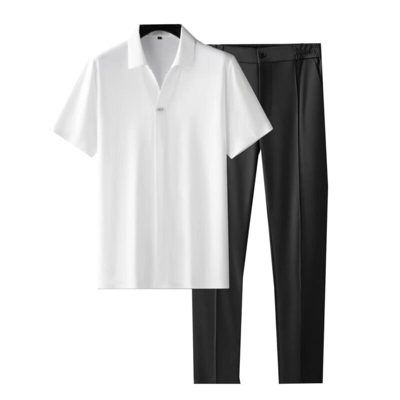 Summer Ultra-thin Silky Ice Silk Seamless Adhesive Short Sleeve Shirt Outfit - Image 5
